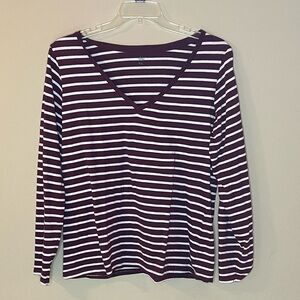dip Burgundy and White Striped Long Sleeve Top